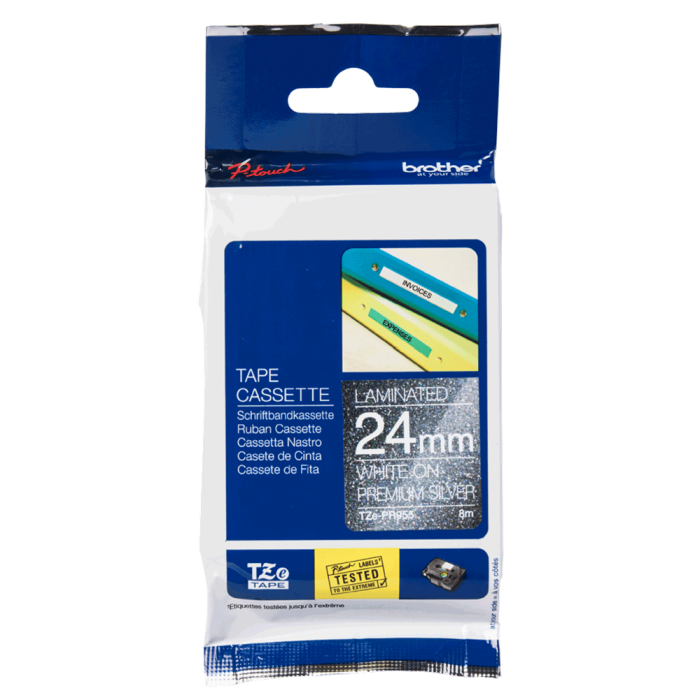 Brother Tze-Pr955 Tape – Hvit På Sølv, 24mm X 8m (Brotzepr955, 1 Eske) 2