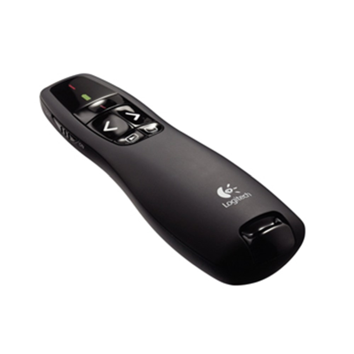 Logitech R400 Wireless Presentation Remote, 2.4 GHz, USB-Receiver, Red Laser Pointer, 15-Meter Operating Range, 6 Buttons, Intuitive Slideshow Control, Battery Indicator, PC - Black, New 2