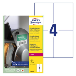 Avery B3483-50 Motstandsdyktige og elastiske etiketter 105 x 148 mm hvit