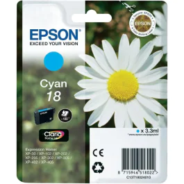 Epson T1802 Cyan Blekkpatron – Høy kapasitet (EPST18024012, Cyan, 1 Eske)
