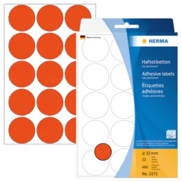 Herma Etikett – Permanente Heftende Runde Etiketter (HER2272, Rød, 1 Eske)