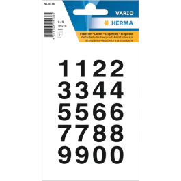 HERMA Nummeretiketter Vario 0-9 – Vannfast, Permanent Klebende (HER4136, Svart, 10 Eske)