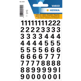 HERMA Nummeretiketter Vario 0-9 – Permanent Klebende (HER4159, Svart, 10 Eske)