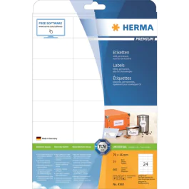 HERMA Etiketter Premium A4 – Skarpe Utskrifter, Høy Hastighet (HER4360, 1 Eske)