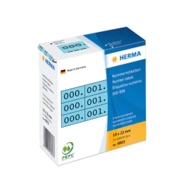 HERMA Nummeretiketter – Selvheftende, Tydelig Nummerering (HER4803, Blå/svart, 1 Eske)