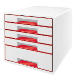 Leitz WOW Skuffkube – Elegant Oppbevaring (LTZ52142026, Hvit/Rød, 1 Eske)