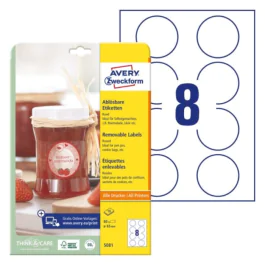 Avery 5081 Avtagbare Ø65 mm hvit