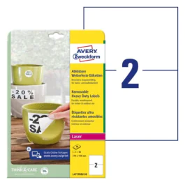 Avery L4717REV-20 Avtakbare vannbestandige etiketter 210 x 148 mm hvit