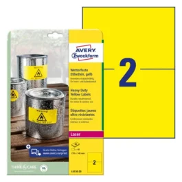 Avery L6130-20 Værbestandige filmetiketter 210 x 148 mm gul