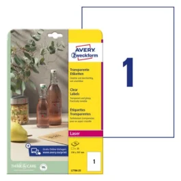 Avery L7784-25 Crystal Clear-etiketter 210 x 297 mm transparent