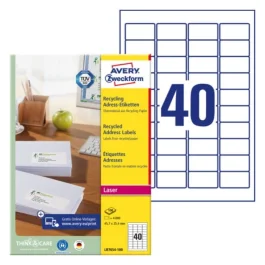 Avery LR7654-100 Resirkulerte adresseetiketter 45,7 x 25,4 mm off-white