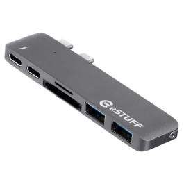 eSTUFF USB-C Slot-in Hub PRO Grå, 1 Stykk, SEN-ES84122-GRÅ