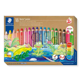 Staedtler Fargeblyanter Noris Junior Jumbo – 3 i 1 Funksjonalitet (STA140C18, 1 Eske)