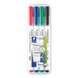 Staedtler Whiteboard Merkepenn – Hurtigtørkende, Resterfritt (STA301WP4, Flerfarget, 1 Eske)