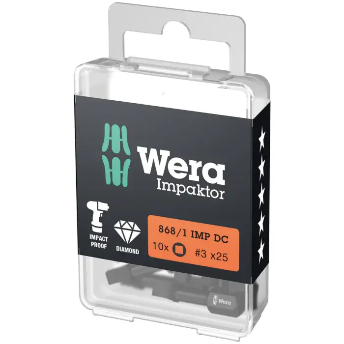 Wera 868/1 - IMP DC # 3 x 25 mm DIY-boks - Firkant-bit, 10 Deler