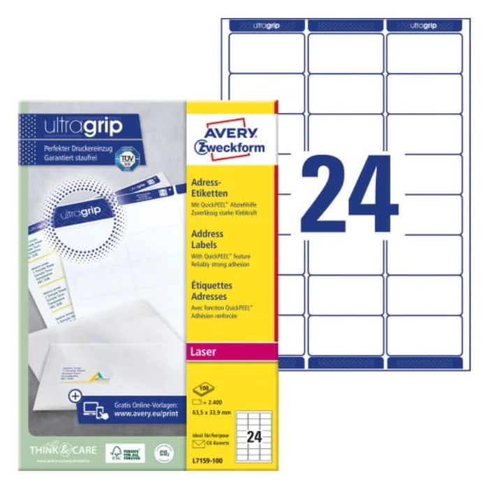 Avery L7159-100 Adresseetiketter 63,5 x 33,9 mm hvit