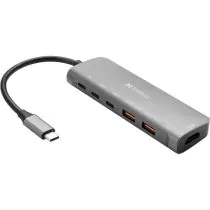Sandberg USB-C Dock HDMI + 2xUSB-A + 2xUSB-C + PD100W, 1 Stykk, SEN-136-65