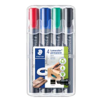 Staedtler Lumocolor Merkepenn – Vannfast, Smussavisende (STA350WP4, Flerfarget, 1 Eske)